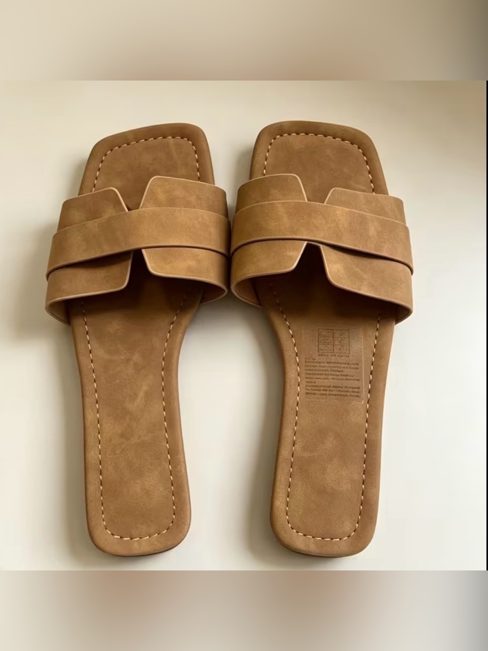Women's Tan Slide Sandals - Casual Strappy Mule size 8 - Picture 2 of 7